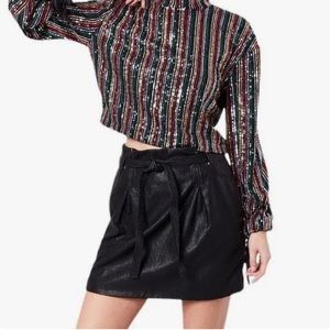 FREE PEOPLE PAYTON PAPERBAG FAUX LEATHER SKIRT WITH TIE WAISTBAND